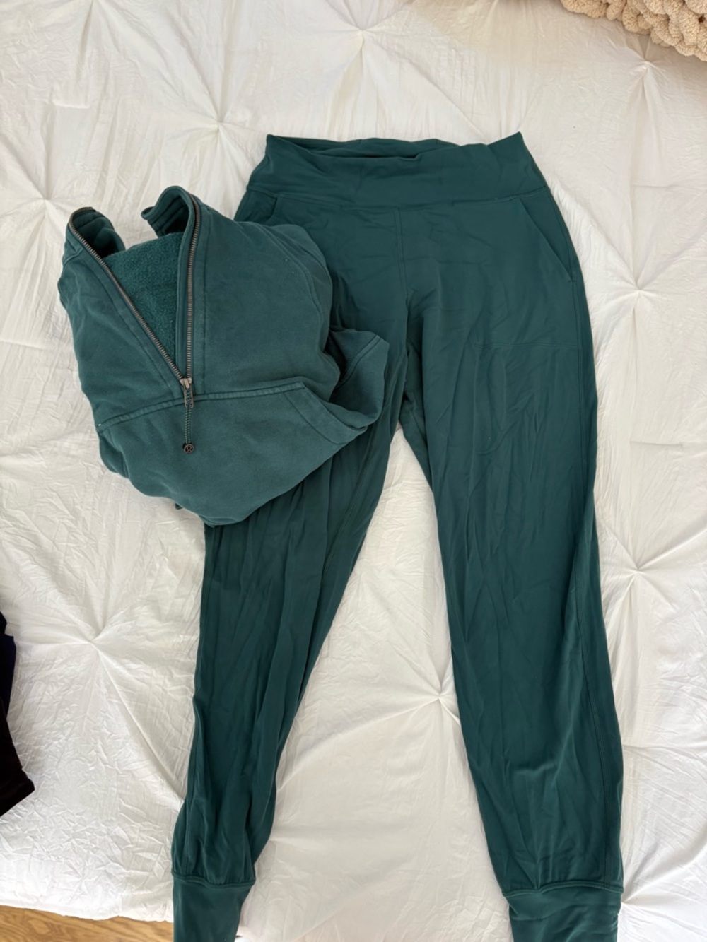 Lululemon Women's Dark Teal Jogger Pants and Scuba Quarter Half Zip Set